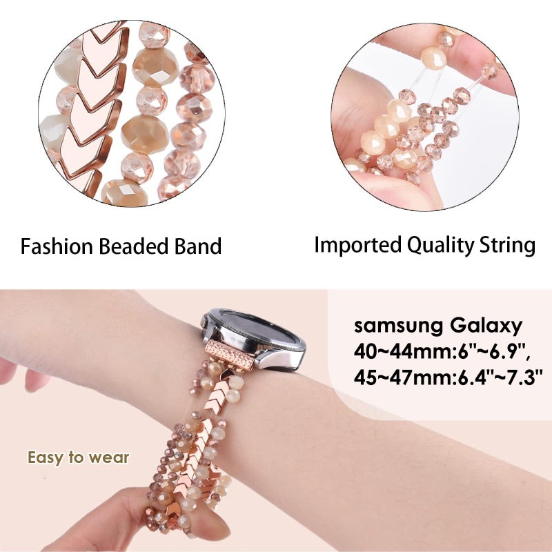 VISOOM Beaded Boho Bracelet Compatible for Samsung Galaxy Watch 8/7/6/5/4 40/44mm Bands/Active 2 Watch 4 Classic 42mm Band Women, 20mm Handmade Elastic Crystal Beads Bracelet for Galaxy Watch 5 pro - Image 3