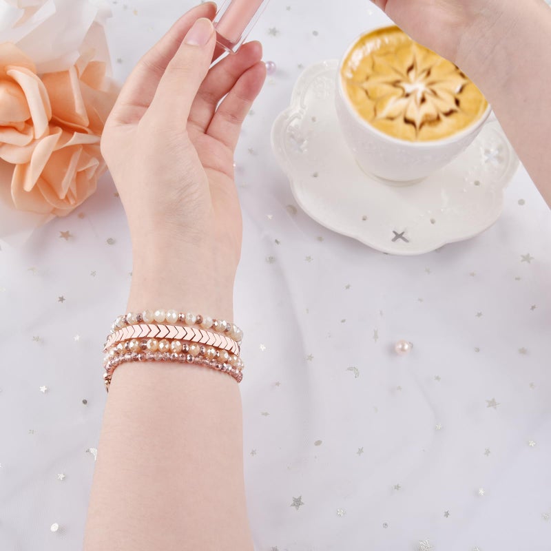VISOOM Beaded Boho Bracelet Compatible for Samsung Galaxy Watch 8/7/6/5/4 40/44mm Bands/Active 2 Watch 4 Classic 42mm Band Women, 20mm Handmade Elastic Crystal Beads Bracelet for Galaxy Watch 5 pro - Image 2