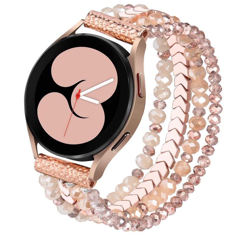 VISOOM Beaded Boho Bracelet Compatible for Samsung Galaxy Watch 8/7/6/5/4 40/44mm Bands/Active 2 Watch 4 Classic 42mm Band Women, 20mm Handmade Elastic Crystal Beads Bracelet for Galaxy Watch 5 pro - Image 1