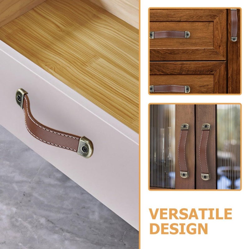 Vintage Bronze Leather Cabinet Drawers Pulls 128mm Center To Center Hardware Handles - Image 4