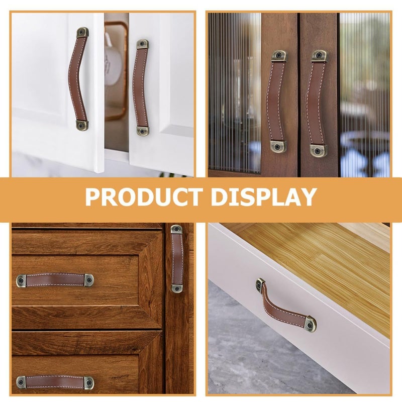 Vintage Bronze Leather Cabinet Drawers Pulls 128mm Center To Center Hardware Handles - Image 5