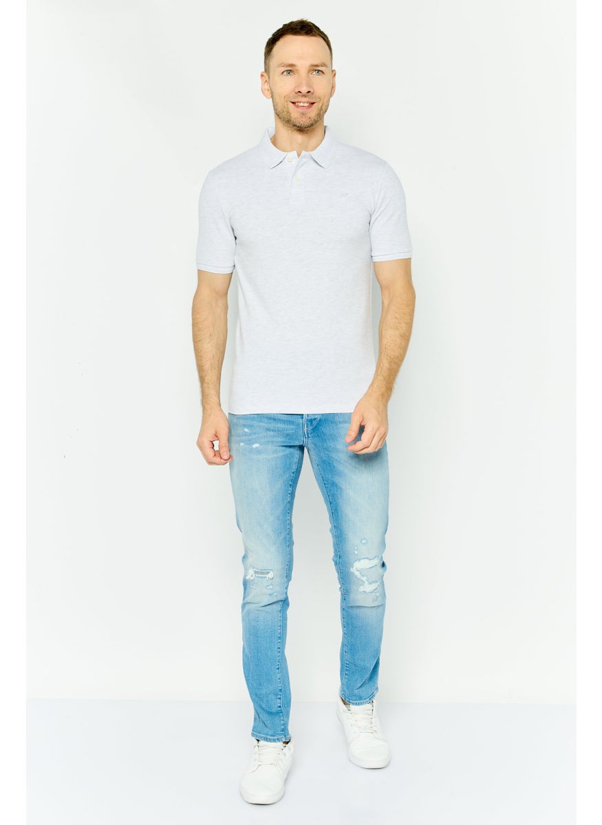 Jules Men Regular Fit Embroidered Logo Short Sleeves Polo Shirt, Light Grey  - Image 3