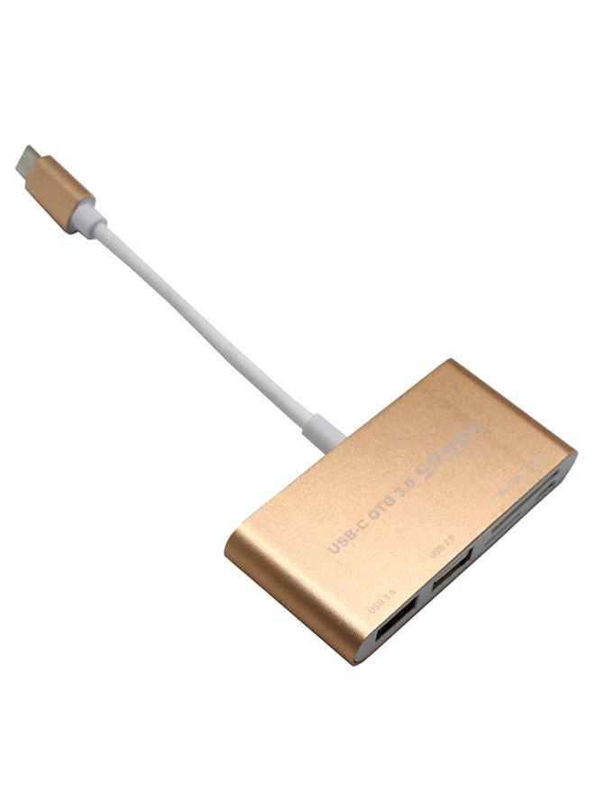 NIBEMINENT 5-In-1 Type C USB 3.1 OTG 3.0 2.0 Hub SD/TF Card Reader Combo Gold  - Image 1