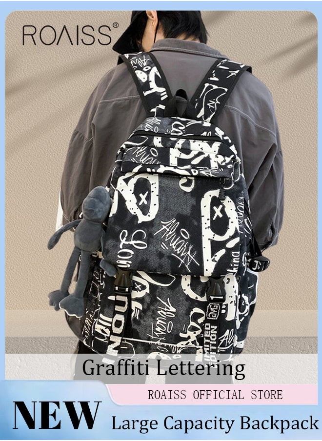 roaiss - Trendy Graffiti Style Backpack  Large Capacity Durable Smooth Zipper Comfortable Fabric Adjustable Shoulder Strap - Image 1