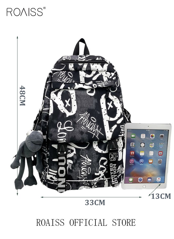 roaiss - Trendy Graffiti Style Backpack  Large Capacity Durable Smooth Zipper Comfortable Fabric Adjustable Shoulder Strap - Image 1