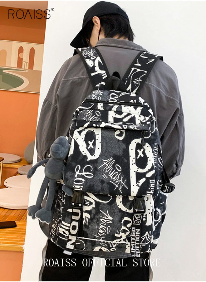 roaiss - Trendy Graffiti Style Backpack  Large Capacity Durable Smooth Zipper Comfortable Fabric Adjustable Shoulder Strap - Image 1