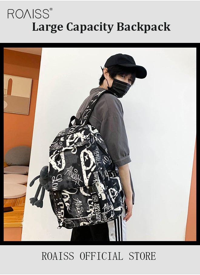 roaiss - Trendy Graffiti Style Backpack  Large Capacity Durable Smooth Zipper Comfortable Fabric Adjustable Shoulder Strap - Image 1