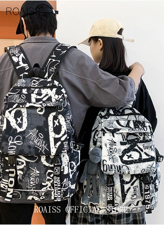 roaiss - Trendy Graffiti Style Backpack  Large Capacity Durable Smooth Zipper Comfortable Fabric Adjustable Shoulder Strap - Image 1