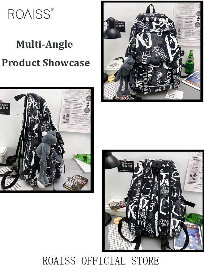 roaiss - Trendy Graffiti Style Backpack  Large Capacity Durable Smooth Zipper Comfortable Fabric Adjustable Shoulder Strap - Image 1