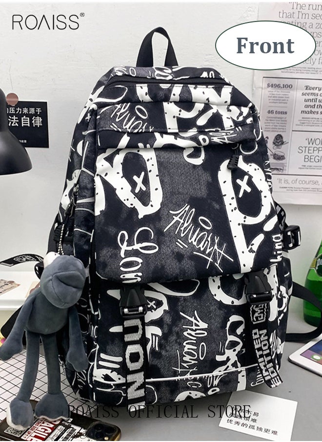 roaiss - Trendy Graffiti Style Backpack  Large Capacity Durable Smooth Zipper Comfortable Fabric Adjustable Shoulder Strap - Image 1