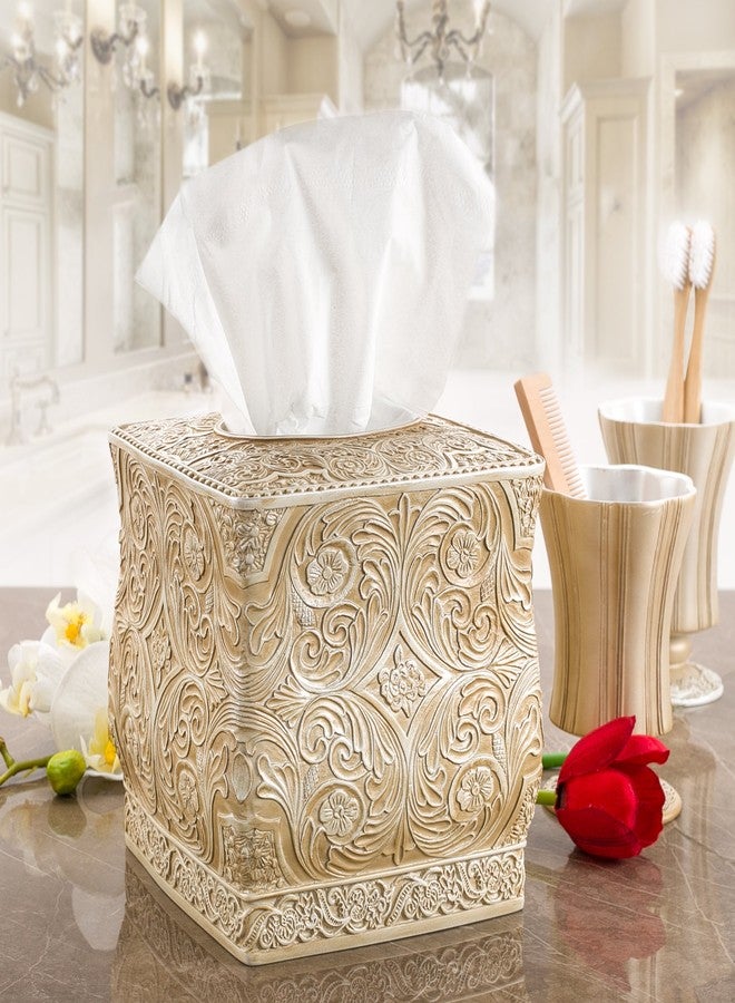 Creative Scents Victoria Tissue Box Cover Square - Beige Tissue Holder for Bathroom - Decorative Tissue Box Holder with Durable Bottom Slider - Boho Bathroom Decor - Image 2
