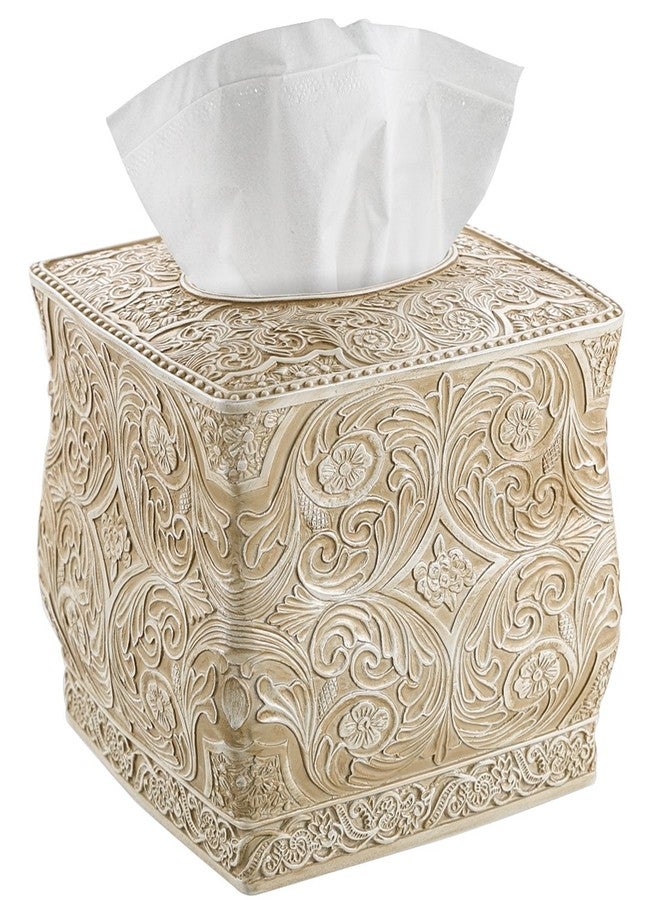 Creative Scents Victoria Tissue Box Cover Square - Beige Tissue Holder for Bathroom - Decorative Tissue Box Holder with Durable Bottom Slider - Boho Bathroom Decor - Image 1