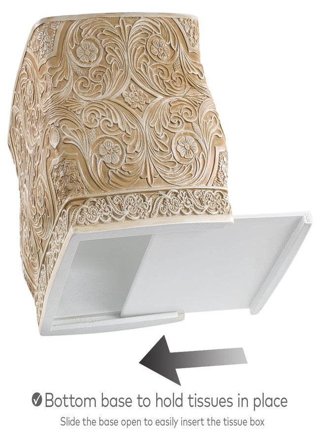 Creative Scents Victoria Tissue Box Cover Square - Beige Tissue Holder for Bathroom - Decorative Tissue Box Holder with Durable Bottom Slider - Boho Bathroom Decor - Image 4