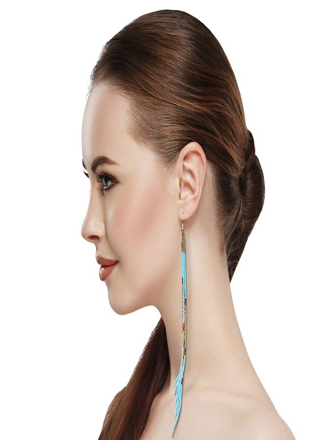 BeadsCorner One of a kind Tribal Extra Long Beaded Statement Earrings Handmade - Image 2