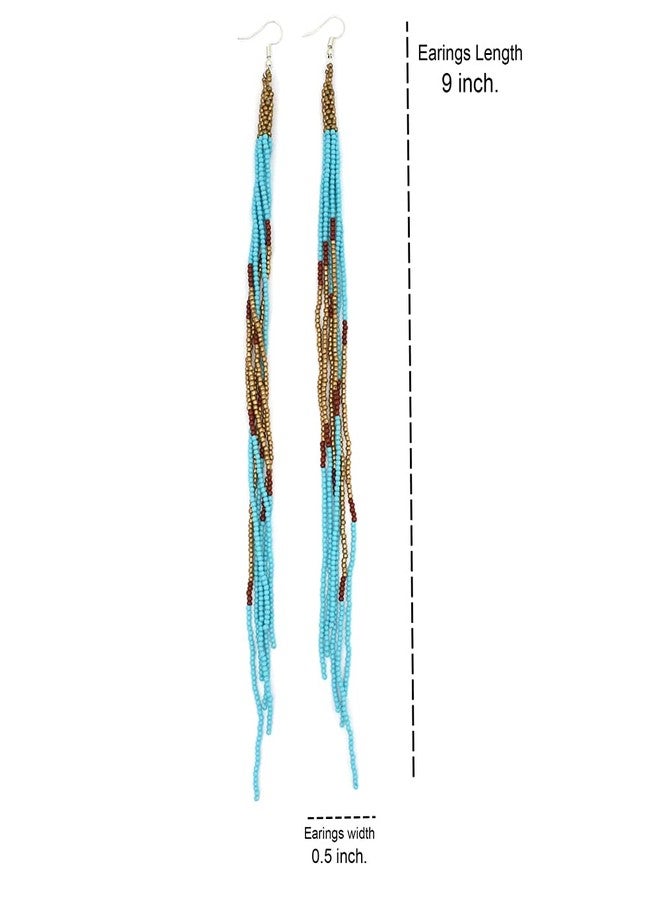 BeadsCorner One of a kind Tribal Extra Long Beaded Statement Earrings Handmade - Image 3