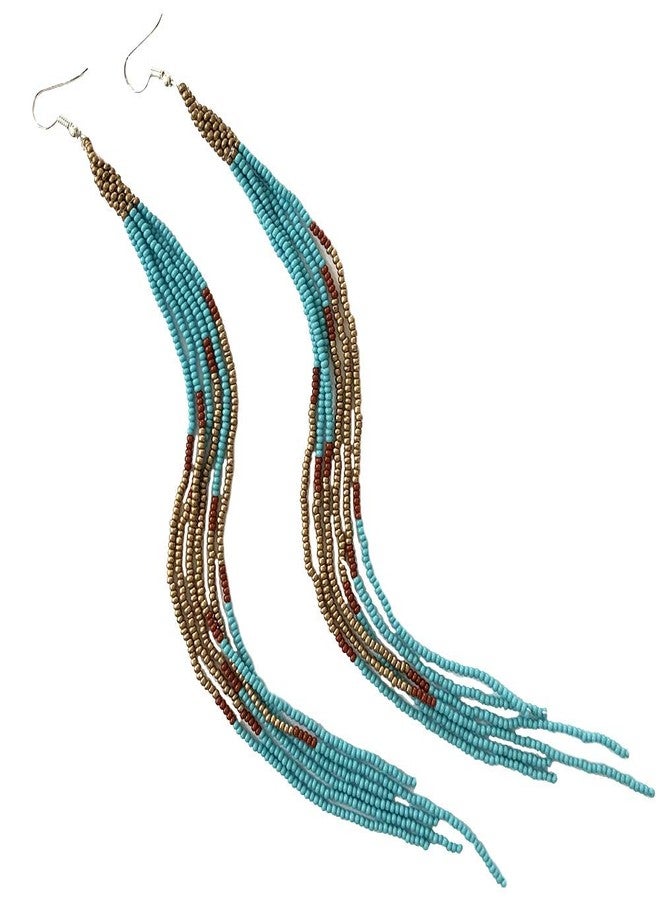 BeadsCorner One of a kind Tribal Extra Long Beaded Statement Earrings Handmade - Image 1