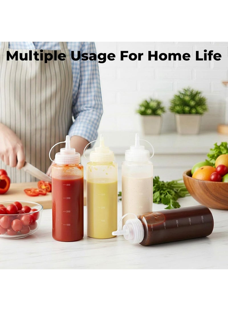 YOUGE 4Pcs Plastic Squeeze Sauce Bottles, Durable Squeeze Bottles Squirt Bottle with Discrete Measurements, Reusable Squeeze Condiment Bottles Dispensers Suitable for Ketchup, BBQ, Sauces, Syrup, Condiments, Dressings, Arts and Crafts Oil Dispensers - Image 4