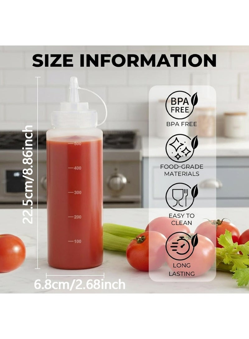 YOUGE 4Pcs Plastic Squeeze Sauce Bottles, Durable Squeeze Bottles Squirt Bottle with Discrete Measurements, Reusable Squeeze Condiment Bottles Dispensers Suitable for Ketchup, BBQ, Sauces, Syrup, Condiments, Dressings, Arts and Crafts Oil Dispensers - Image 3