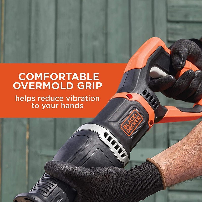 بلاك اند ديكر منشار ترددي مع حامل فرع قابل للإزالة، 750 واط، 7 أمبير، سلكي، شفرتان، برتقالي/أسود - Bes301K-Gb - Image 4