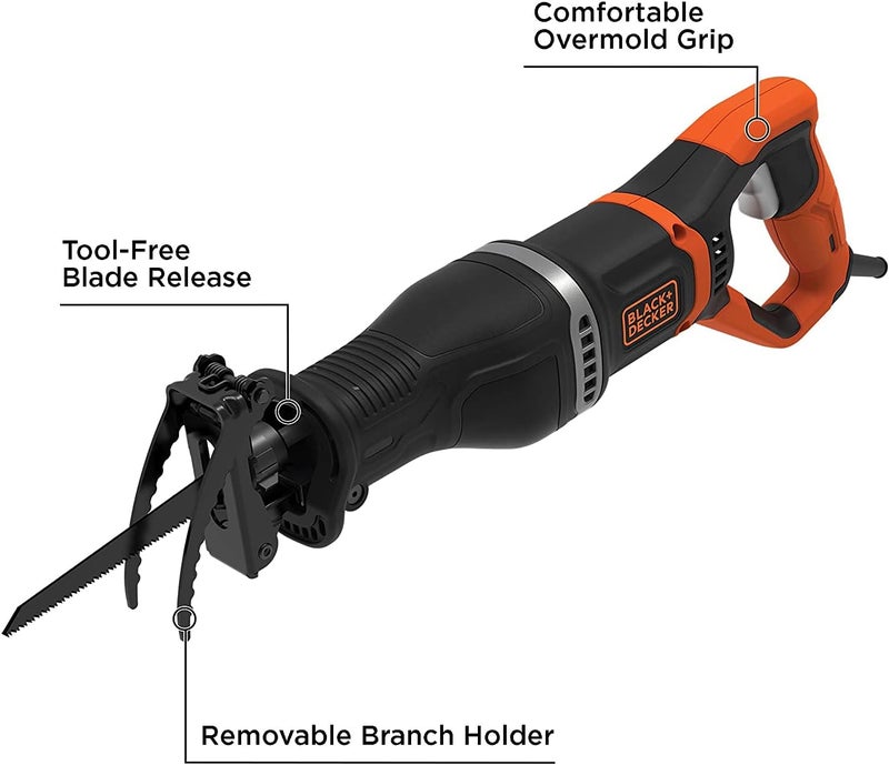 بلاك اند ديكر منشار ترددي مع حامل فرع قابل للإزالة، 750 واط، 7 أمبير، سلكي، شفرتان، برتقالي/أسود - Bes301K-Gb - Image 3