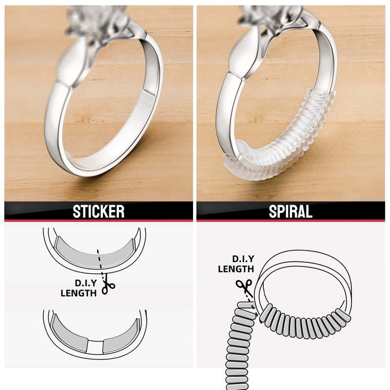 Omilly Silicone Ring Size Adjuster for Loose Rings, 104-Piece Invisible Ring Guard Kit with 2 Styles (Spiral Coils & Sizing Strips) for Women & Men, Reusable Resizer Fits 1-10mm Width - Image 5