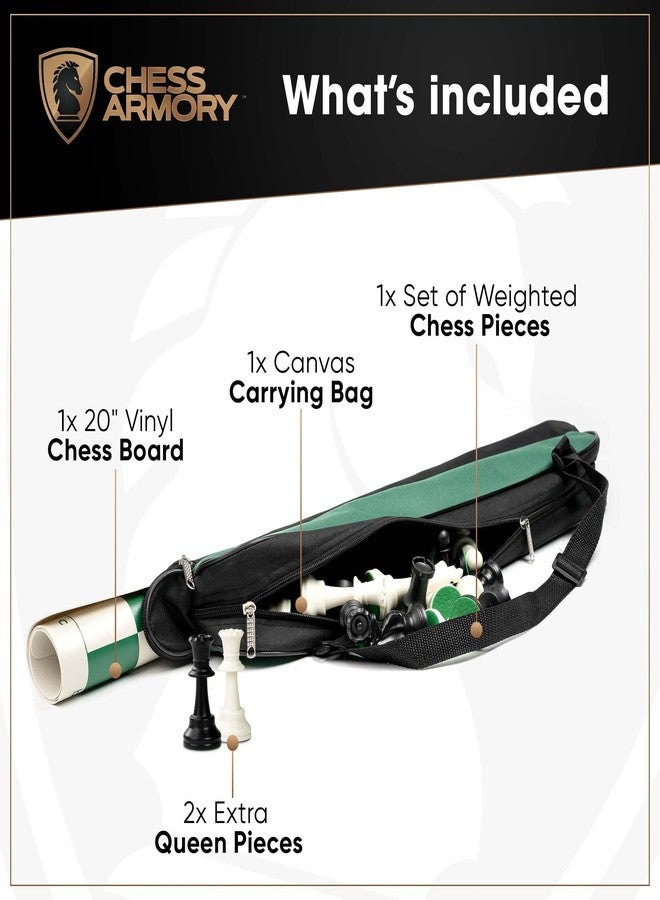 Chess Armory طقم شطرنج كبير من تشيس أرموري، مقاس 20 بوصة، طقم بطولات مُثقّل مع حقيبة حمل قماشية - رقعة شطرنج قابلة للطي من الفينيل، قطع شطرنج مُثقّلة - ملك 3.75 بوصة - ملكات إضافية - Image 2