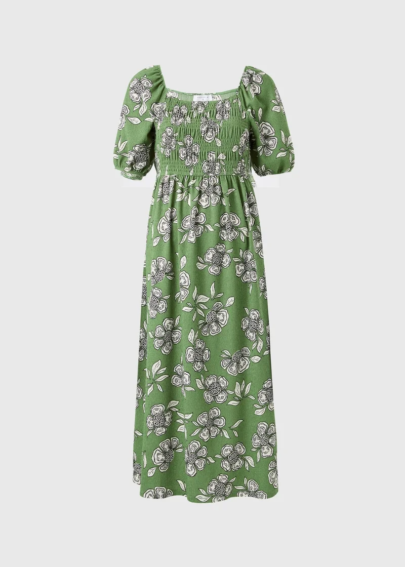 Matalan Green Floral Jersey Shirred Midi Dress