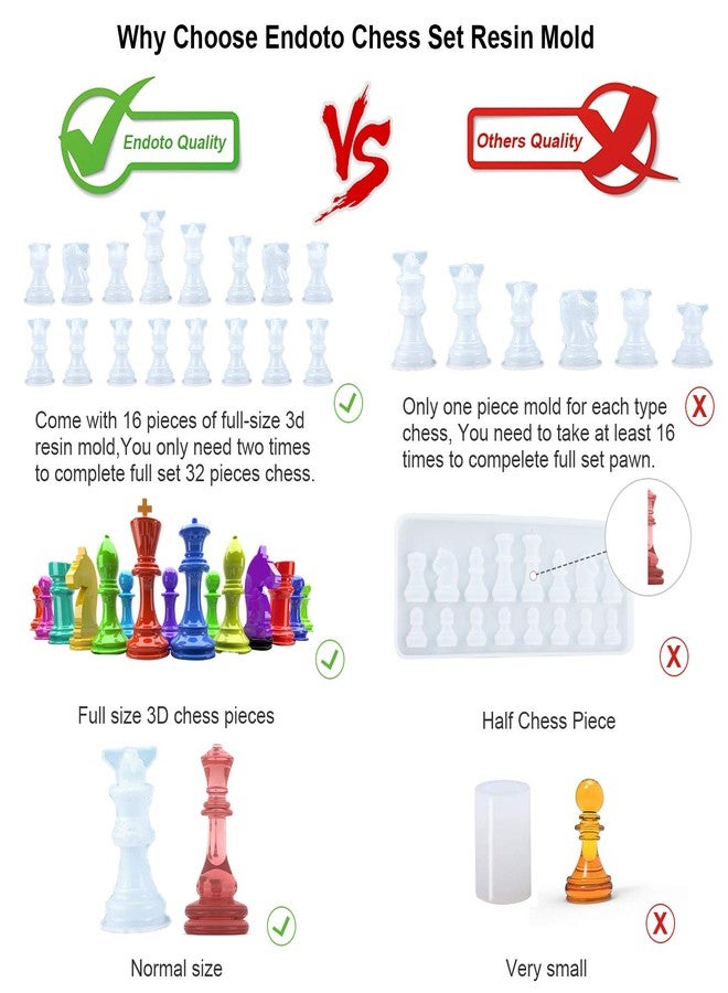 Endoto Resin Chess Pieces Mold Set, 16 Pieces Full Size 3D Silicone Chess Molds Kit for Epoxy Resin Casting, Family Party Board Games and Home Decoration - Image 2