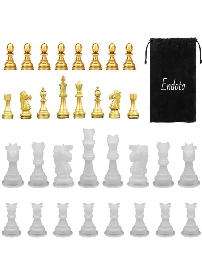 Endoto Resin Chess Pieces Mold Set, 16 Pieces Full Size 3D Silicone Chess Molds Kit for Epoxy Resin Casting, Family Party Board Games and Home Decoration - Image 1