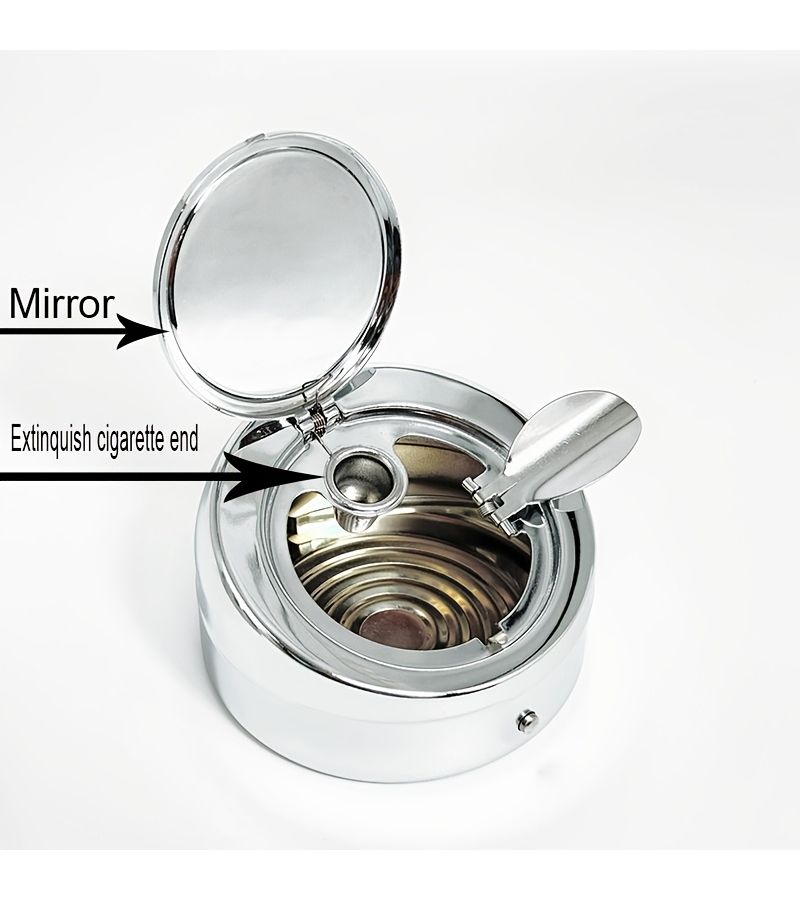 Silver Pop Up Lid Ashtray With Rhinestone Portable For Car - Image 3