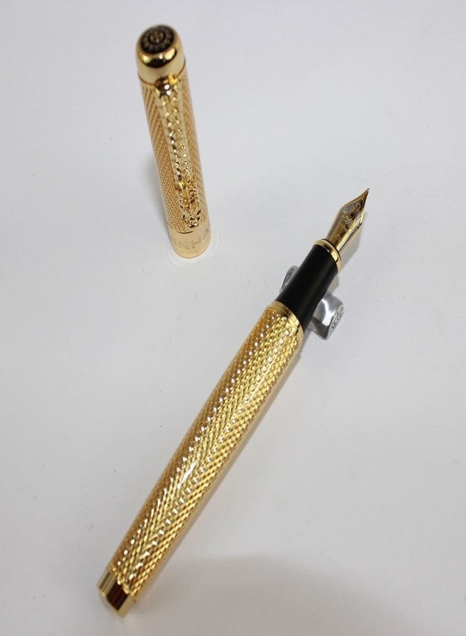 Gullor Jinhao 1200 Pure Golden Medium Fountain Pen with Carving Pattern - Image 3