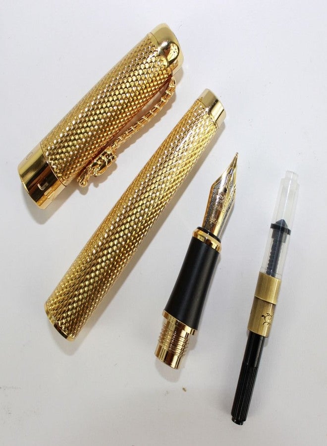 Gullor Jinhao 1200 Pure Golden Medium Fountain Pen with Carving Pattern - Image 5