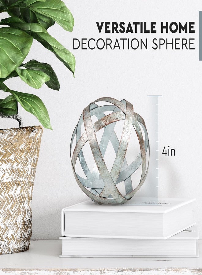 Everydecor Metal Decorative Sphere for Home Decor - Distressed Galvanized Bands, Hand Painted, Modern Decorative Balls for Living Room, Bedroom, Kitchen, Bathroom, Office Table Orbs for Centerpiece - Image 3