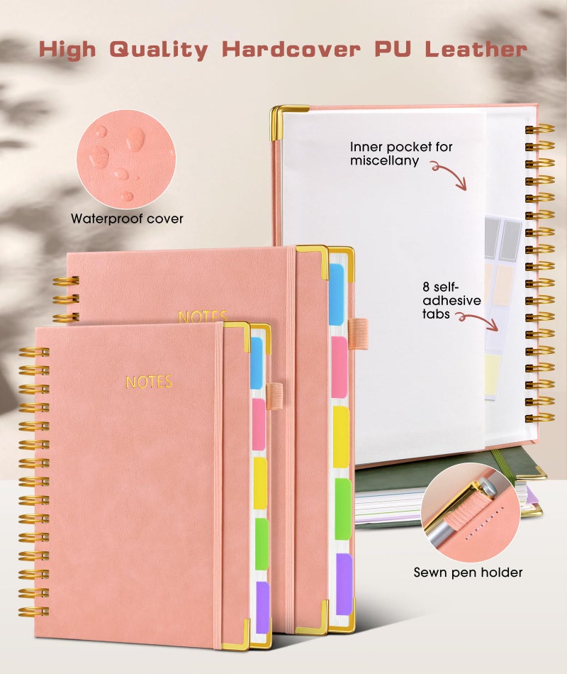 dilitego Hardcover Spiral Notebook journal with Removable Dividers Tabs, 300 Pages Leather 5 Subject Notebook College Ruled, 100GMS A5 Notebooks for Work School Note taking,Lined Journal for Women,A5-Pink - Image 2