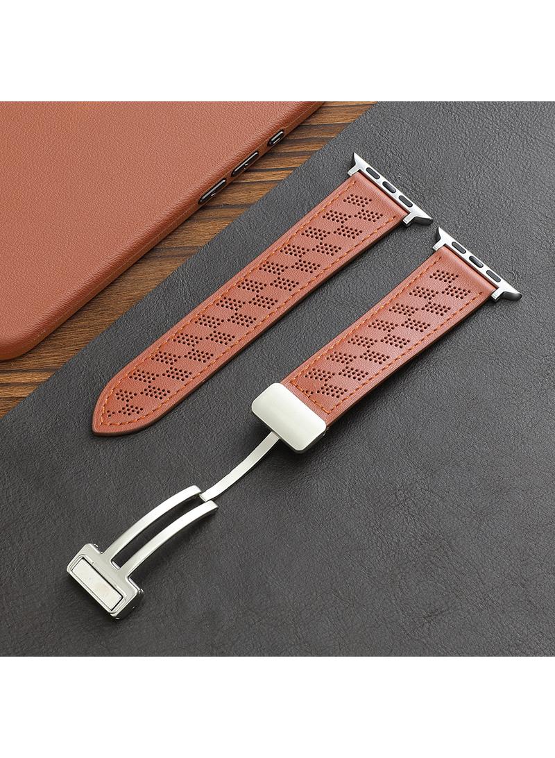 Y&D For Apple Watch 42/44/45/49MM Leather Breathable Microporous Folding Magnetic Buckle Strap - Image 1