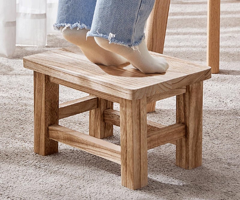 TEMIREN Solid Wood Step Stool with Non-Slip Rubber feet, Low Stool for Changing Shoes in Bedroom, Kitchen and Living Room, Sturdy and Durable, no Assembly Required (Solid Wood) - Image 1