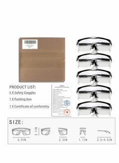 Excefore Safety Goggles, 5PCS Adjustable Wide-Vision Protective Glasses, Lightweight Fog-Proof Safety Goggles  - Image 2