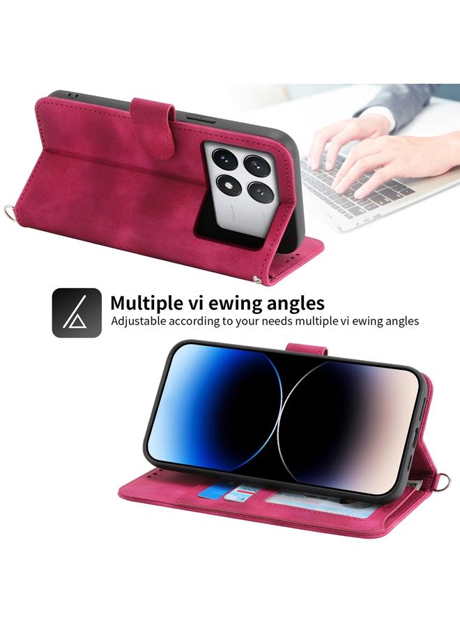 erorex Case For Xiaomi Poco X6 Pro 5G Skin-feel Flowers Embossed Wallet Leather Phone Case - Image 4