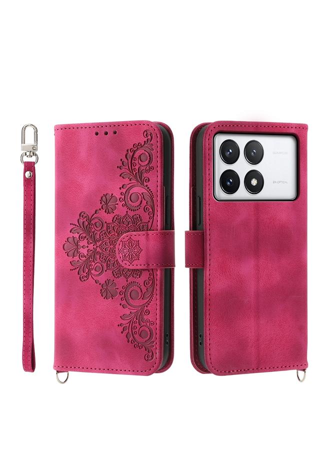 erorex Case For Xiaomi Poco X6 Pro 5G Skin-feel Flowers Embossed Wallet Leather Phone Case - Image 1