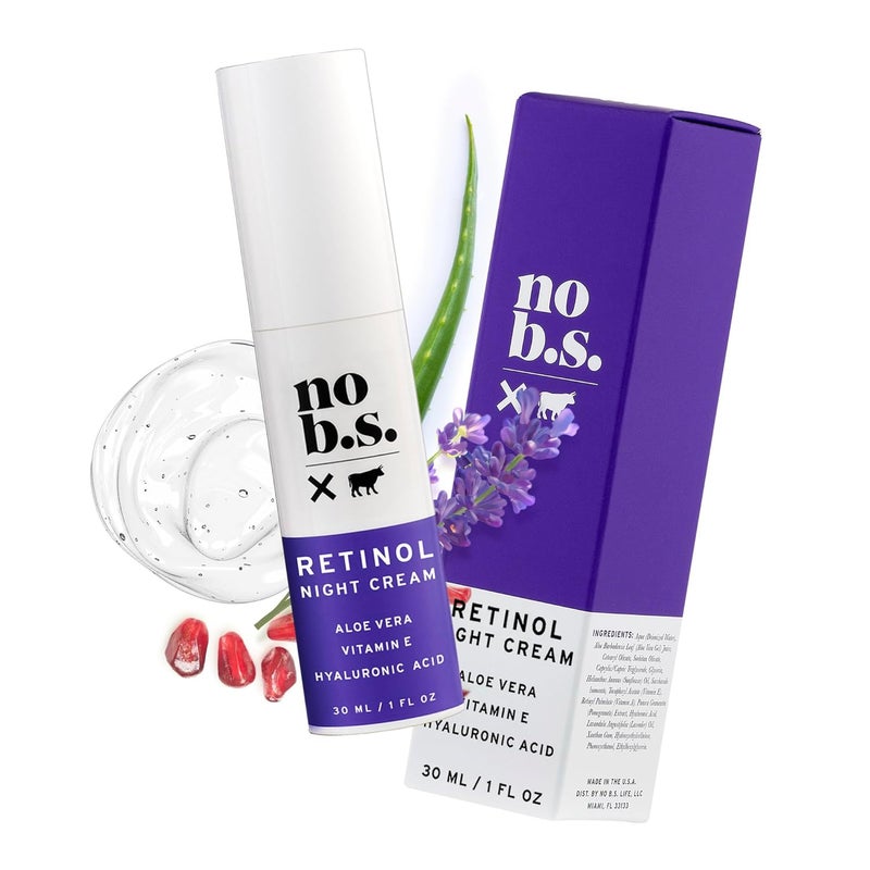 No BS No Bad Stuff Retinol Cream for Face with Hyaluronic Acid  Vitamin E Retinol Wrinkle Cream  Spot Corrector Vegan Cruelty Free  Gluten Free Night Cream Travel Size 1 FL Oz
