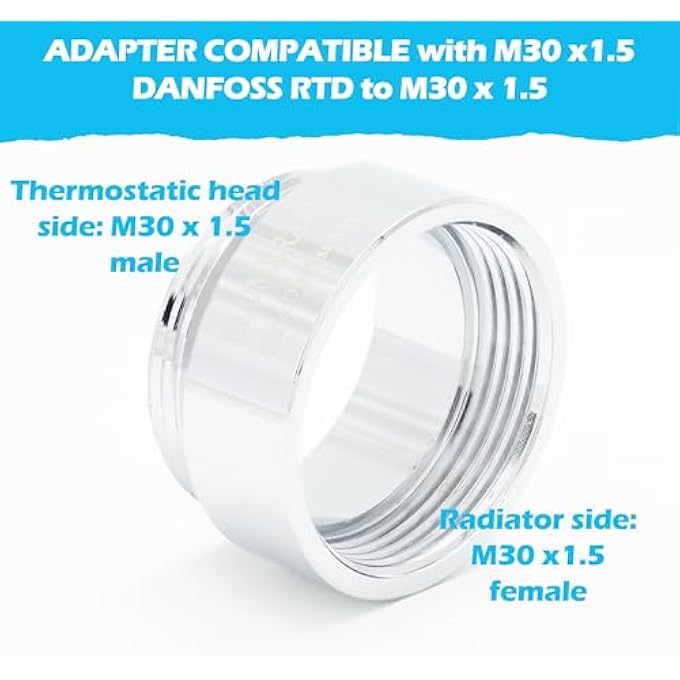 COMPATIBLE WITH DANFOSS RTD RADIATORS: PACK OF 2 ADAPTERS M30 X1.5 FOR THERMOSTAT/THERMOSTATIC HEAD M30X1.5 MALE - Image 3
