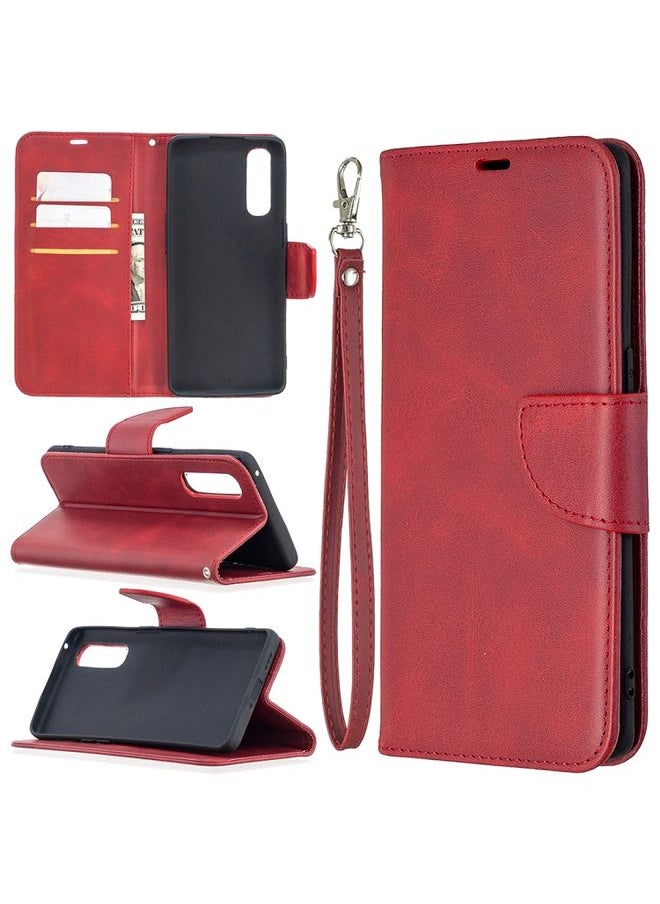HuHa Case Cover For OPPO Find X2 Neo Retro Lambskin Texture Pure Color Horizontal Flip PU Leather Case, with Holder & Card Slots & Wallet & Lanyard Red 