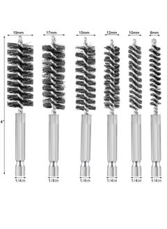 NIBEMINENT 6 Pieces Stainless Steel Bore Brush in Different Sizes Twisted Wire Cleaning with Handle 1/4 Inch Hex Shank for Power Drill Impact Driver, 4" Long （8mm,10mm,12mm,15mm,17mm,19mm)  - Image 5