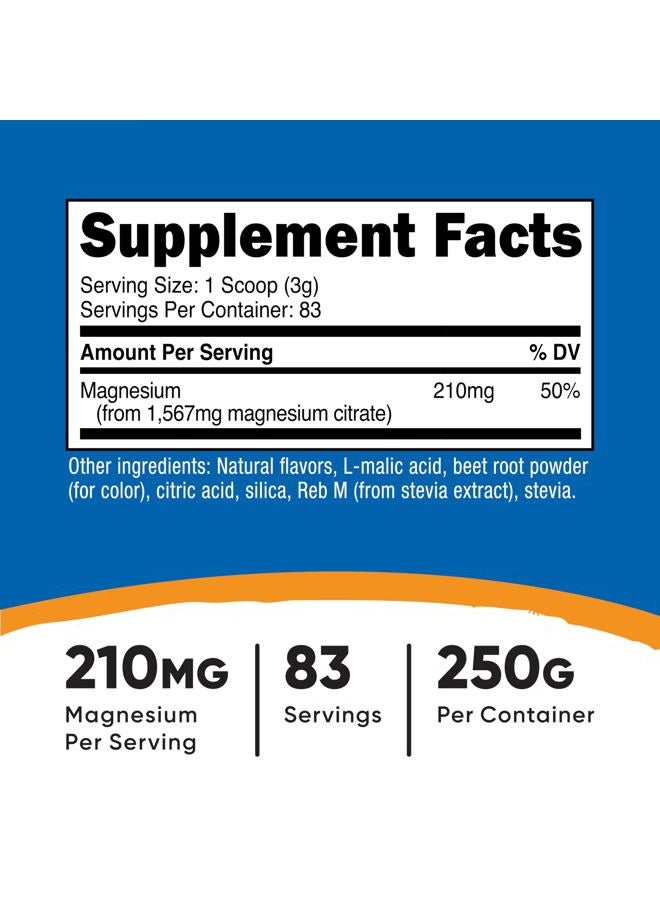Nutricost مسحوق سترات المغنيسيوم (نكهة فواكه، 250 جرام) - 210 ملغ من المغنيسيوم لكل حصة - Image 2