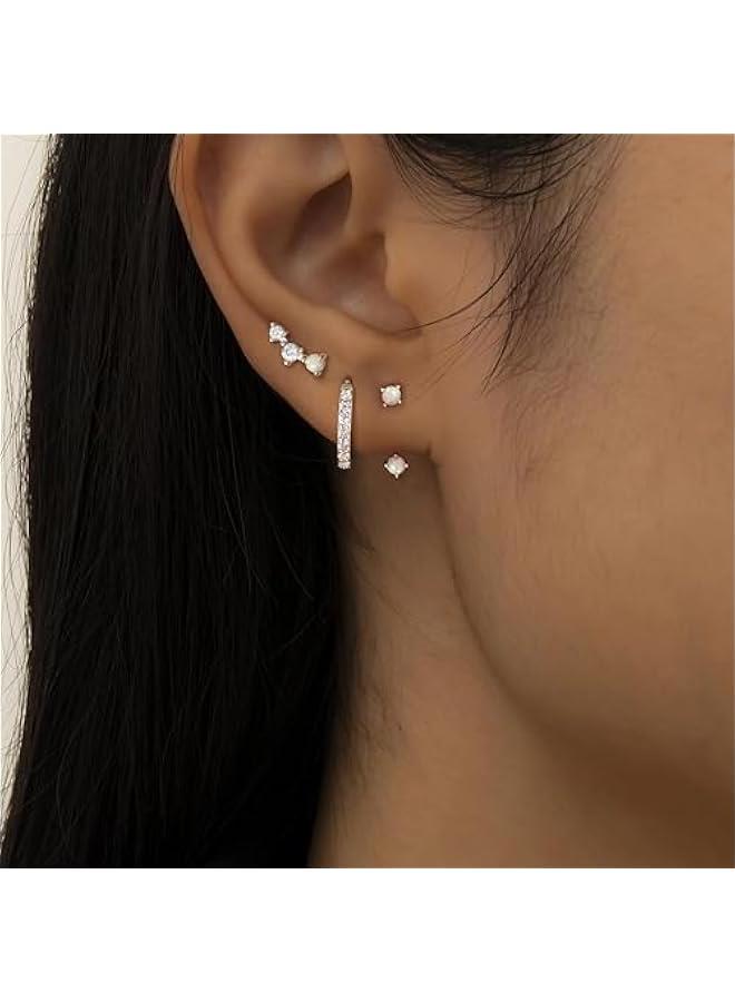 3 Pairs 925 Sterling Silver Hypoallergenic Earrings Set for Multiple Piercing Dainty 14K Gold Plated Stud Huggie Small Hoop Earrings for Women Trendy Cute Earring Stacks for Sensitive Ears - Image 5