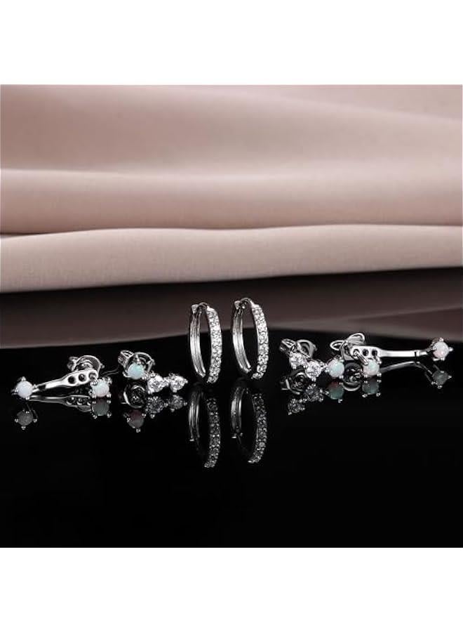 3 Pairs 925 Sterling Silver Hypoallergenic Earrings Set for Multiple Piercing Dainty 14K Gold Plated Stud Huggie Small Hoop Earrings for Women Trendy Cute Earring Stacks for Sensitive Ears - Image 2