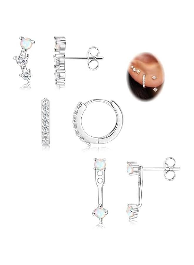 3 Pairs 925 Sterling Silver Hypoallergenic Earrings Set for Multiple Piercing Dainty 14K Gold Plated Stud Huggie Small Hoop Earrings for Women Trendy Cute Earring Stacks for Sensitive Ears - Image 1