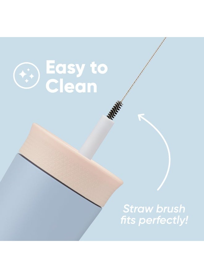 Owala كوب أولا للأطفال معزول من الفولاذ المقاوم للصدأ 12 أونصة مع قشة، كوب بغطاء مانع للتسرب مع غلاف سيليكون محمول زجاجة ماء رياضية للأطفال (بيج وأزرق) - Image 4