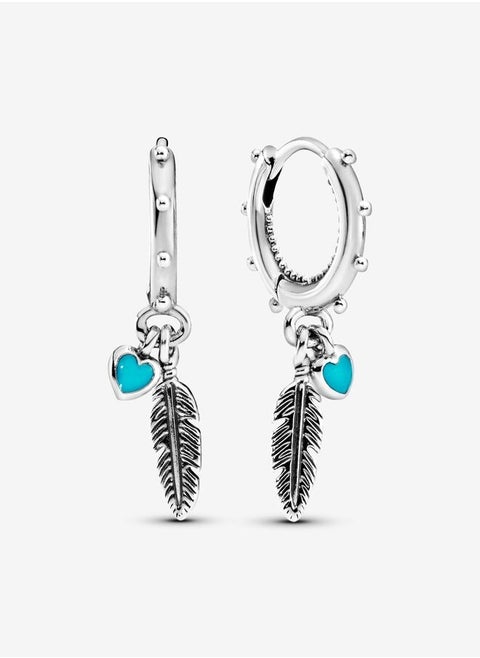 Pandora teal heart and feather earring hooks