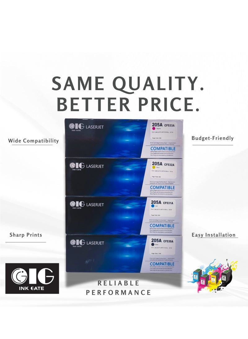 IG HP 205A IG Compatible Toner Cartridge Set – Black, Cyan, Magenta, Yellow – Replaces CF530A / CF531A / CF532A / CF533A – For HP Color LaserJet Pro M154, M180, M181 - Image 1